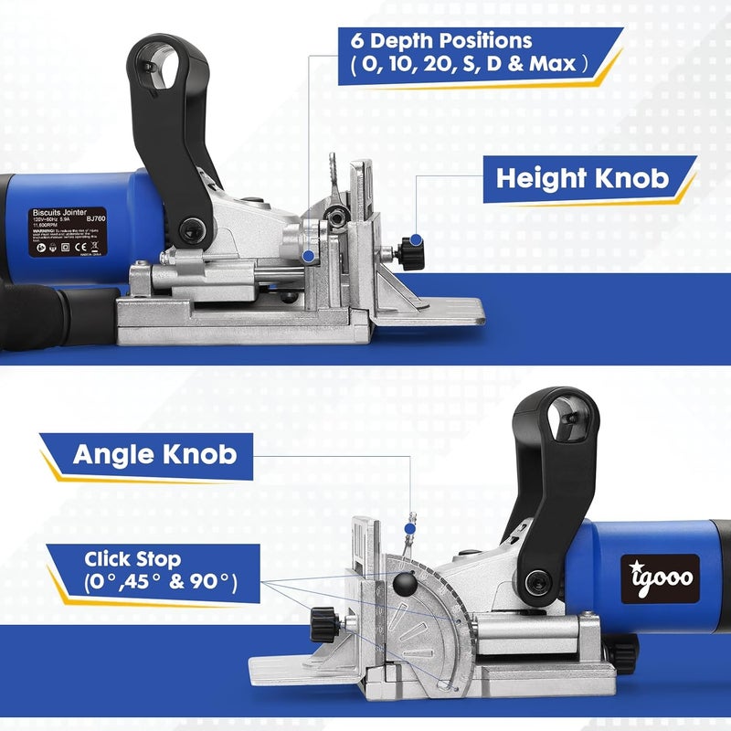 igooo Biscuit Joiner Plate Jointer, 4" Tungsten Carbide Tipped Blade, 120V 60Hz 760W, Model BJ760 - Image 3
